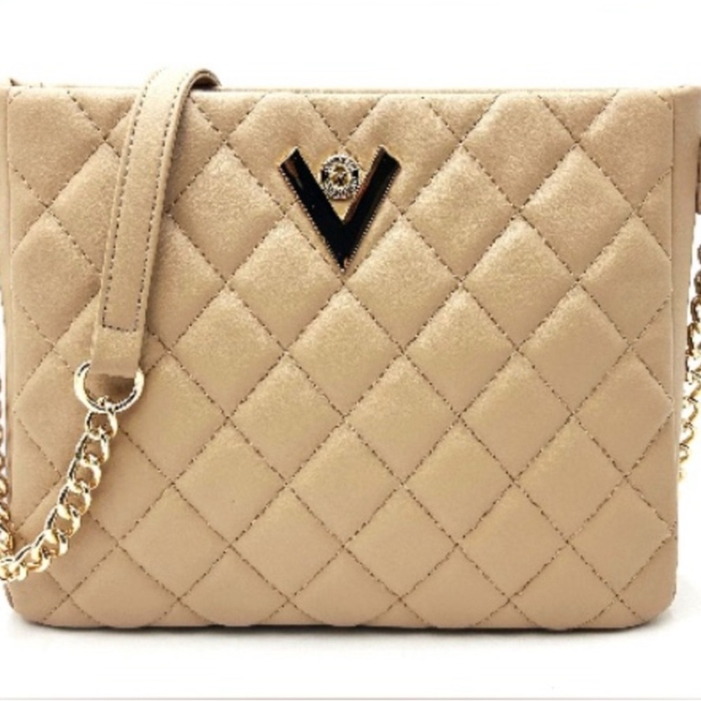 Valentino Orlani Elegant Beige Quilted Shoulder Bag